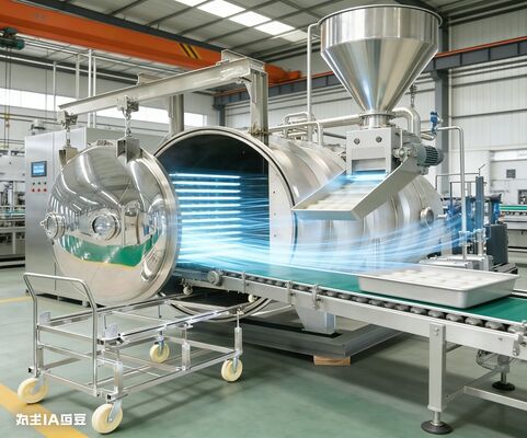 เครื่องอบแห้งแบบแช่เยือกแข็งสำหรับอุตสาหกรรม ความจุ 200 กก. ประสิทธิภาพในการแปรรูปส่วนผสมจำนวนมาก ยา และอาหารพรีเมียม