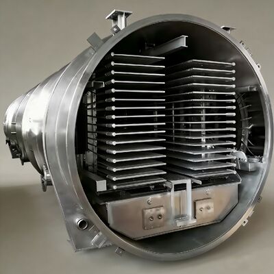 ขนาดห้อง 12700 2600 3300 มิลลิเมตร เครื่องเป่าแห้งแบบแช่แข็งอุตสาหกรรม พร้อมหน่วยทําความเย็น  หรือ Leybold และระดับความว่างต่ํากว่า 13Pa รับประกันการแห้งแบบแช่แข็ง